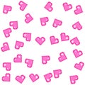 Seamless vector pixel pink hearts pattern. Love pixel art 10 eps. Valentine\'s day backgroun